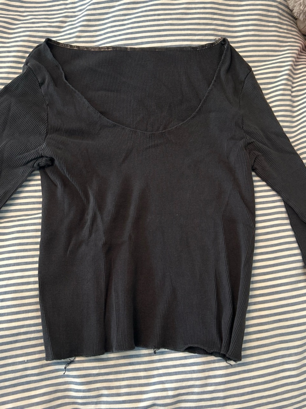 Brandy Melville Black Long Sleeve Ribbed Scoop Neck Top